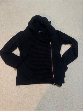 Gap Black Asymmetrical Zip Shawl Collar Sweater